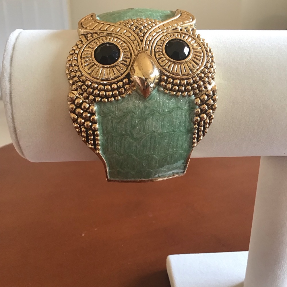 Adorable substantial owl bangle bracelet green